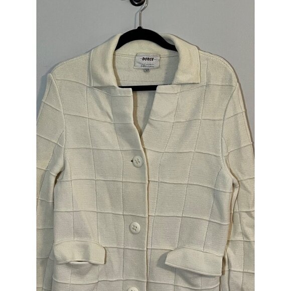 Vintage Wool Jacket M Cream LeRoy Knit Sweater Retro Neutral Minimalist Preppy - Picture 3 of 13